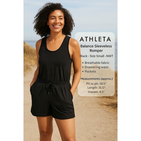 Athleta Pants - Athleta sm Balance Sleeveless Romper, Black Shorts SOFT Active Elastic Waist NWT